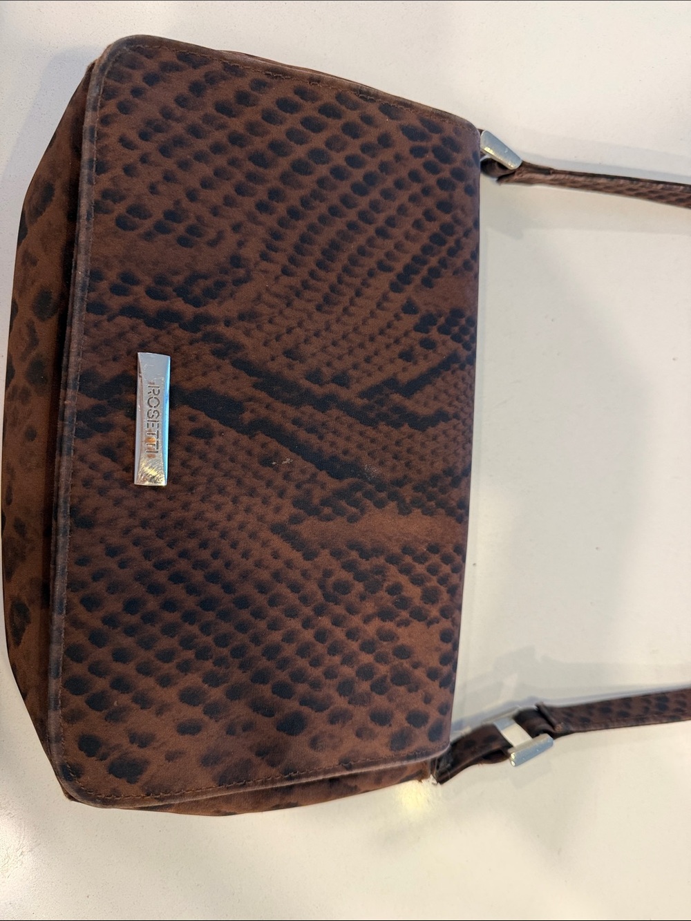 Rosetti Brown Snake-Print Shoulder Bag with Dark Accents